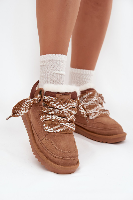 Suede Women's Snow Boots With Fur and Thick Lacing Vinceza 97963 Camel