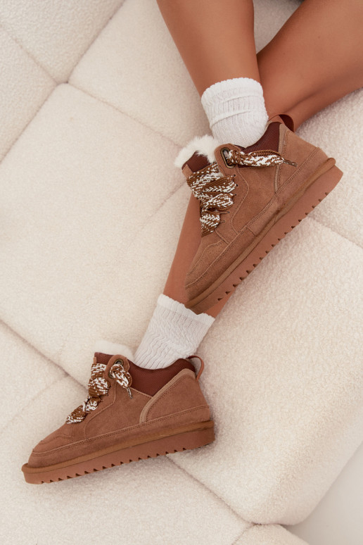 Zamszowe Śniegowce DamskiewithFuterkiem I Grubym Sznurowaniem Vinceza 97963 Camel