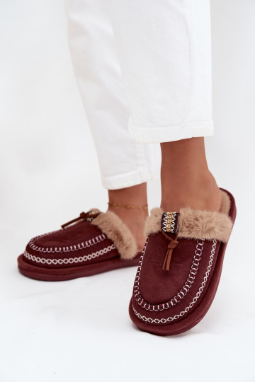 Women's slippers with fur and embroidery burgundy Perivelle 2