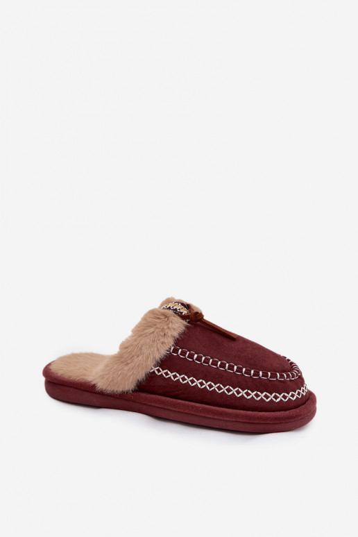 Women's slippers with fur and embroidery burgundy Perivelle