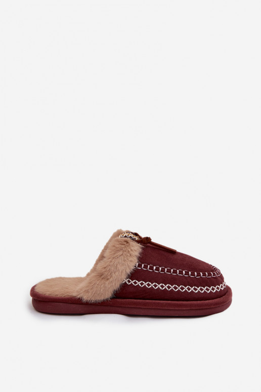 Women's slippers with fur and embroidery burgundy Perivelle