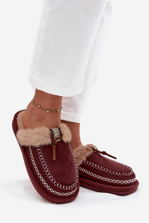 Women's slippers with fur and embroidery burgundy Perivelle