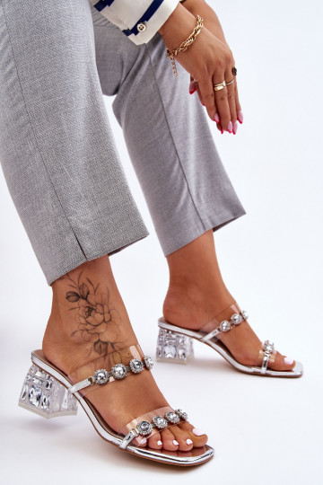 Women's Slippers With Decorative Zircons Silver Leyla 2