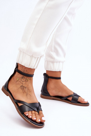 Women's Zipper Flat Flip Flops Black Rise Up!