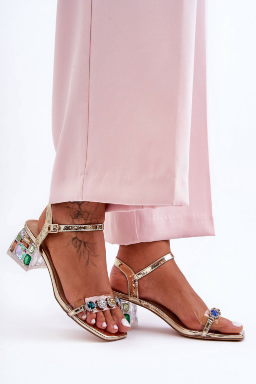 Women's Heeled Sandals with Crystals Gold SBarski MR1037-01