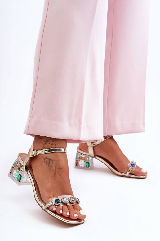 Women's Heeled Sandals with Crystals Gold SBarski MR1037-01