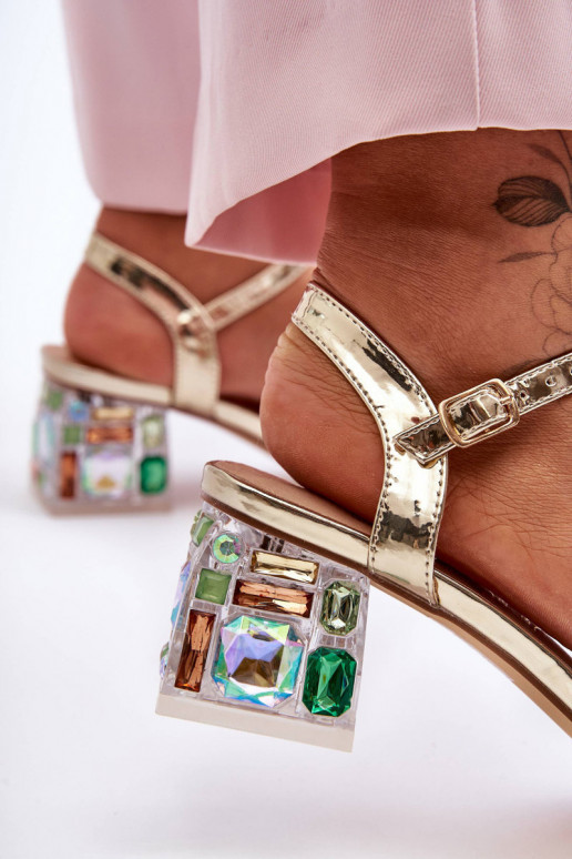 Women's Heeled Sandals with Crystals Gold SBarski MR1037-01