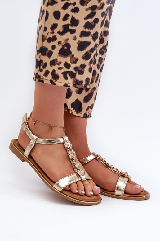 Flat Women's Sandals With Gold Decorations Muridia