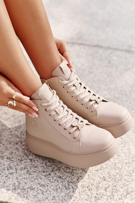 High Women's Leather Sneakers On Platform Vinceza 66707 Beige