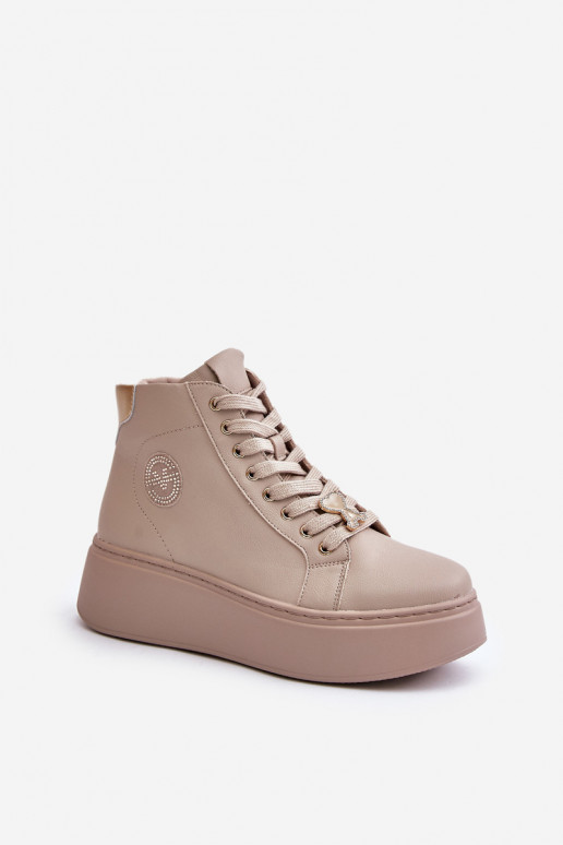 High Women's Leather Sneakers On Platform Vinceza 66707 Beige