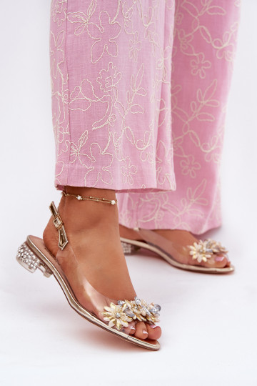 Transparent Sandals On Low Heel With Decoration D&A MR51-709 Golden 2