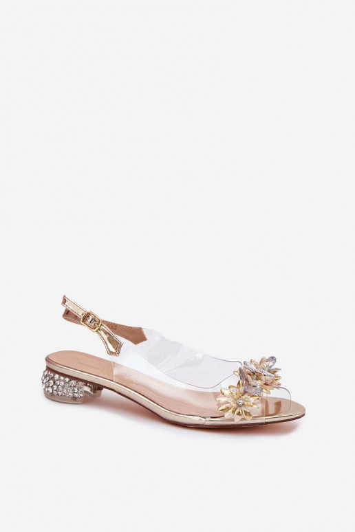 Transparent Sandals On Low Heel With Decoration D&A MR51-709 Golden