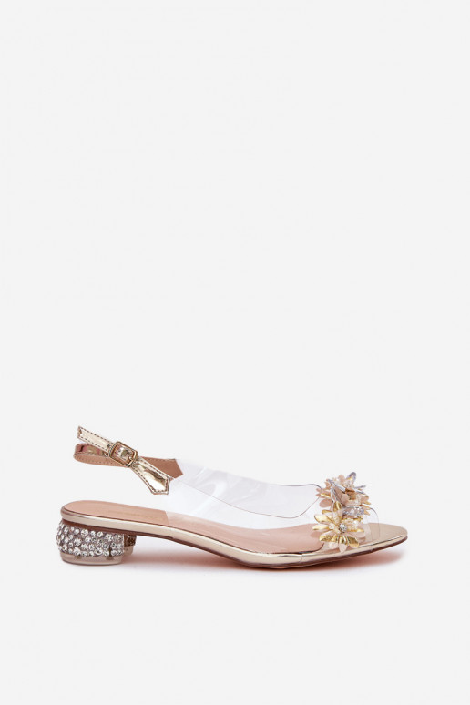 Transparent Sandals On Low Heel With Decoration D&A MR51-709 Golden