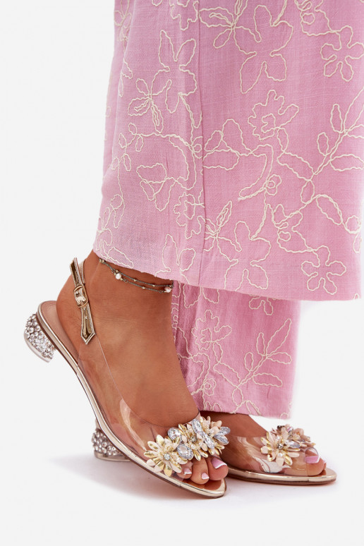 Transparent Sandals On Low Heel With Decoration D&A MR51-709 Golden