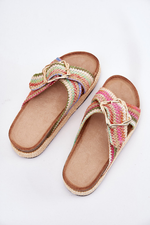 Ladies Platform Slippers With Weaving And Golden Buckle Multicolor Filazzia