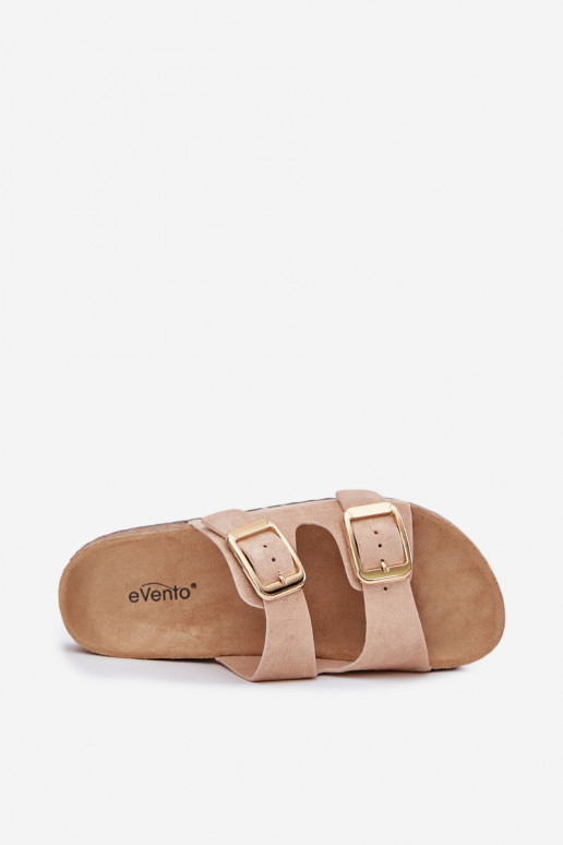 Women's Slippers Made Of Eco Suede Golden Buckles Beige Vorella