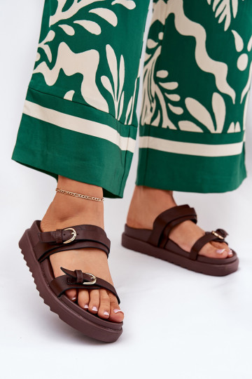 Women's Platform Sandals With Golden Buckles Brown Wernone 2