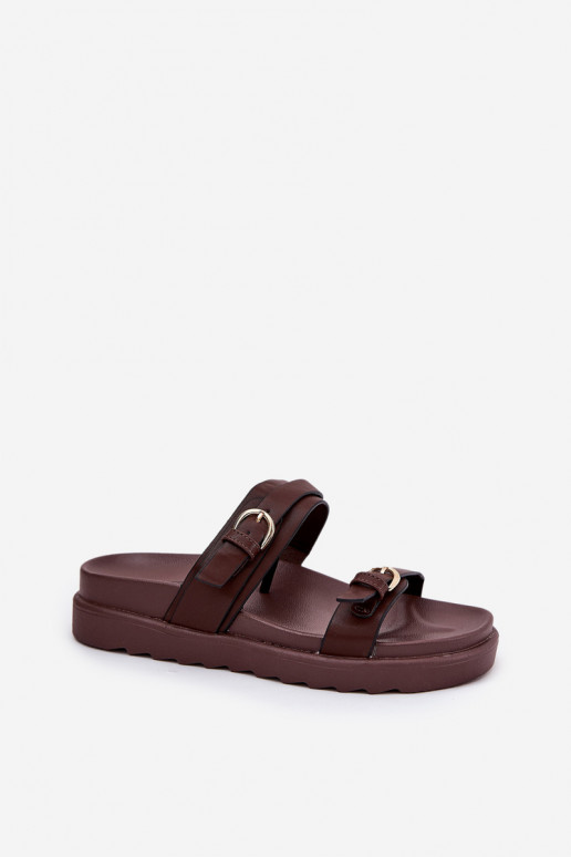 Women's Platform Sandals With Golden Buckles Brown Wernone