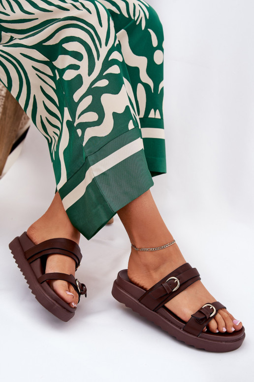 Women's Platform Sandals With Golden Buckles Brown Wernone