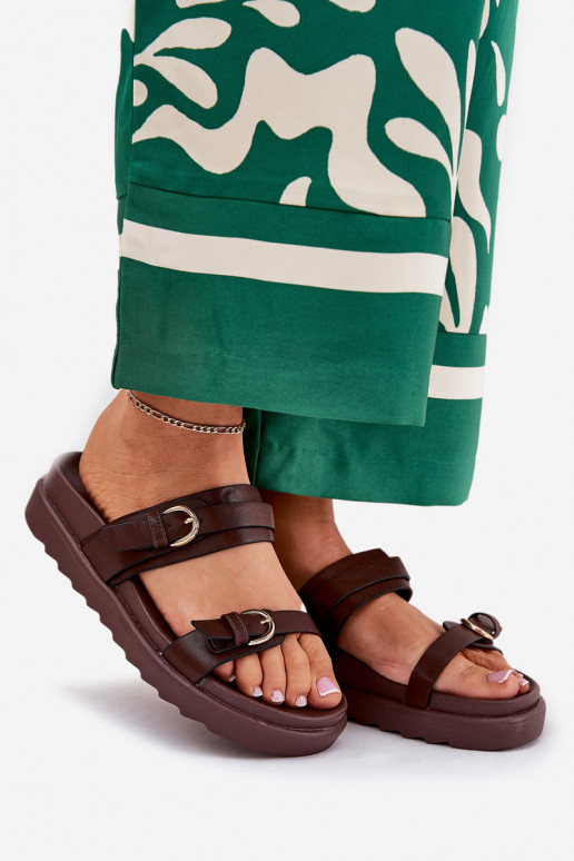 Women's Platform Sandals With Golden Buckles Brown Wernone