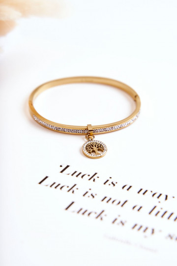 Bransoletka Stalowa z Cyrkoniami Drzewo Życia Złota Alive