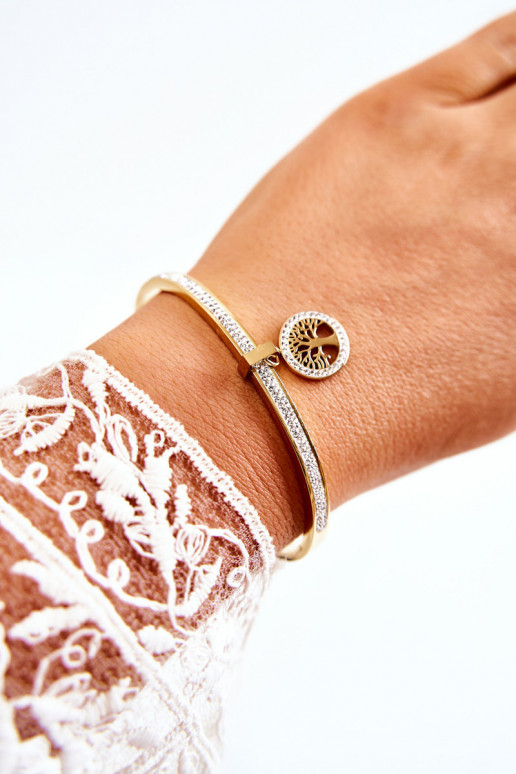 Steel Bracelet with Cubic Zirconia Tree of Life Gold Alive
