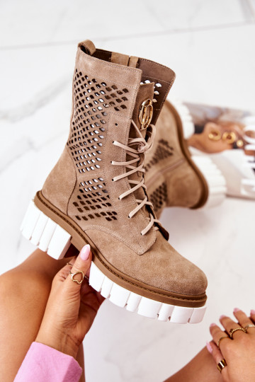 Leather High Boots Workers Nicole Camel 2706 2