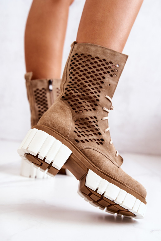 Leather High Boots Workers Nicole Camel 2706