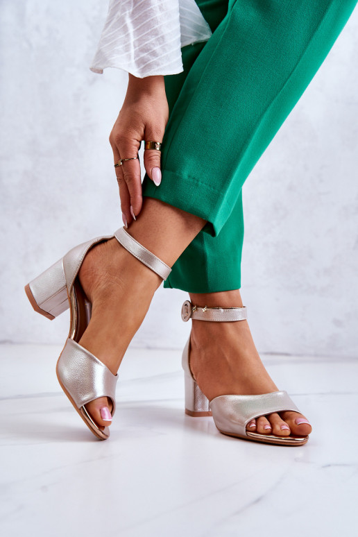 Leather High Heel Sandals Vinceza 23-20100 Golden