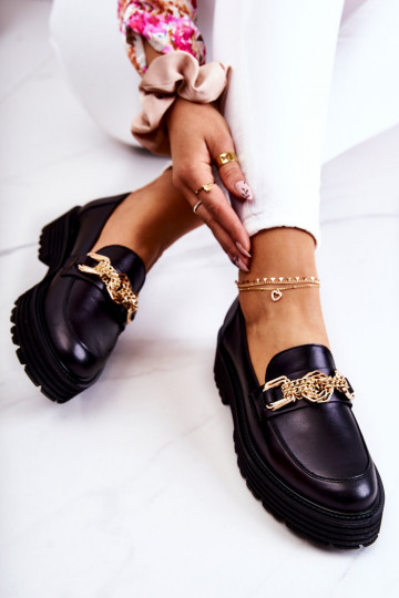 Women's Brogues Shoes Leather Golden Decoration Laura Messi 2383 Black 2