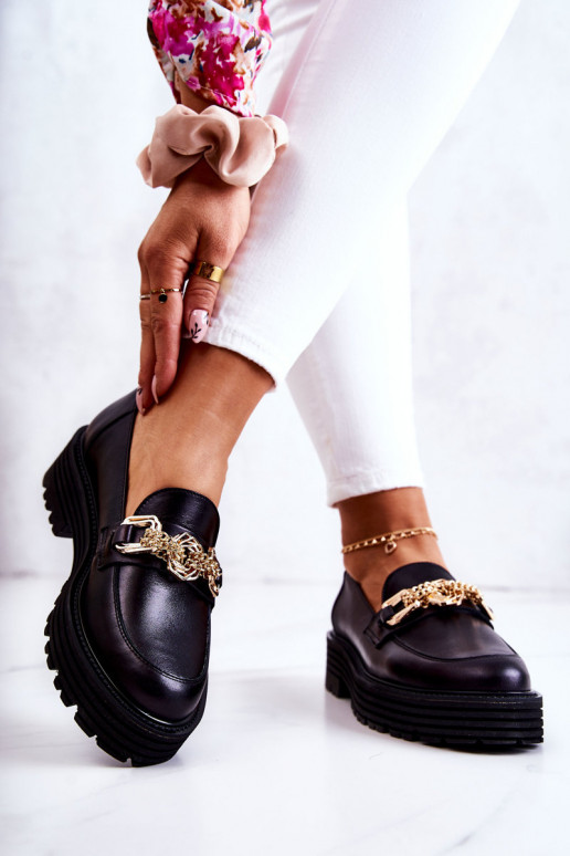 Women's Brogues Shoes Leather Golden Decoration Laura Messi 2383 Black