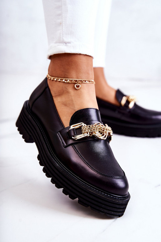 Women's Brogues Shoes Leather Golden Decoration Laura Messi 2383 Black