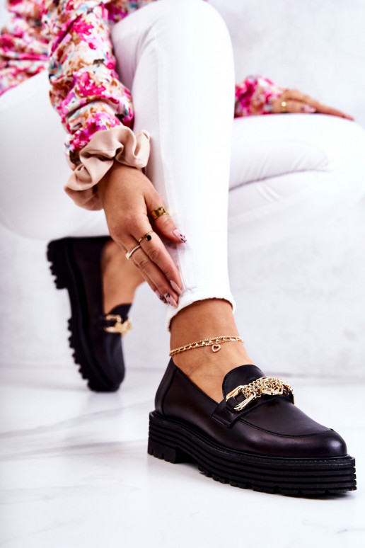 Women's Brogues Shoes Leather Golden Decoration Laura Messi 2383 Black