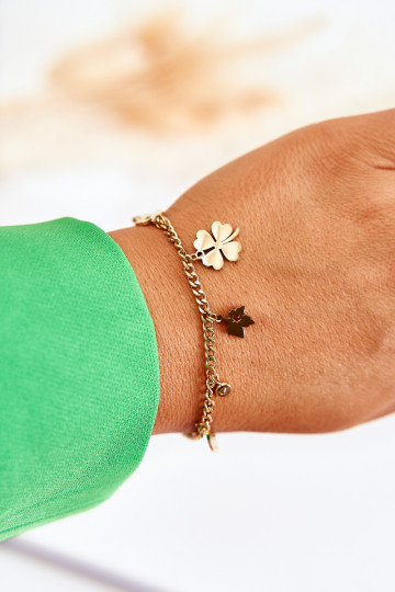 Fashionable Bracelet With Clover And Leaves Gold 2