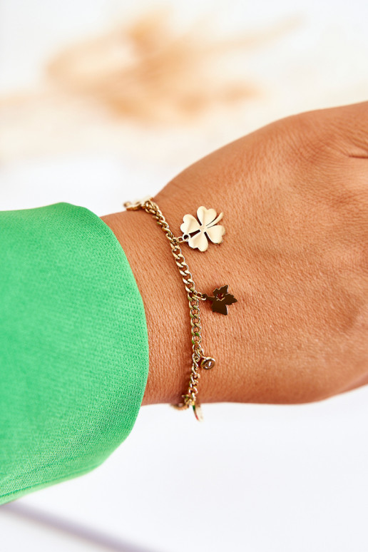 Fashionable Bracelet With Clover And Leaves Gold