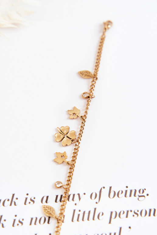 Fashionable Bracelet With Clover And Leaves Gold