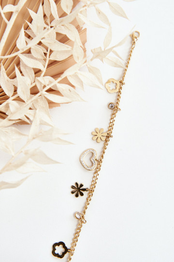 Fashionable Bracelet With Flowers And Heart Gold 2
