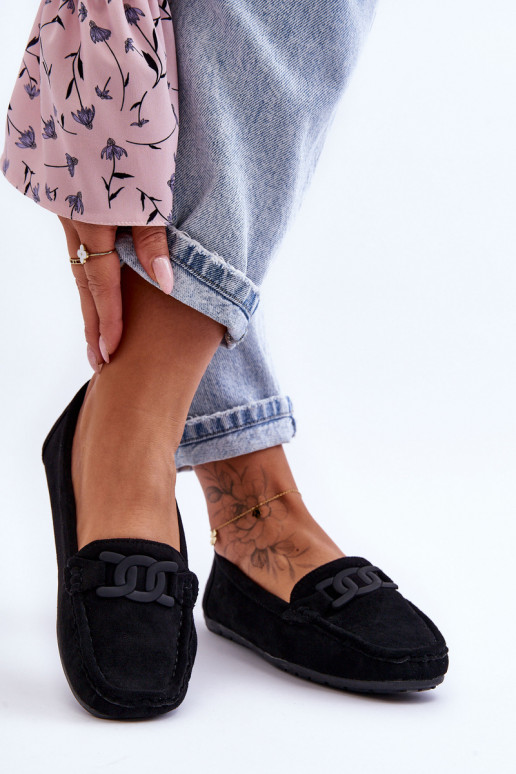Damskie Modne Zamszowe Mokasyny Czarne Rabell