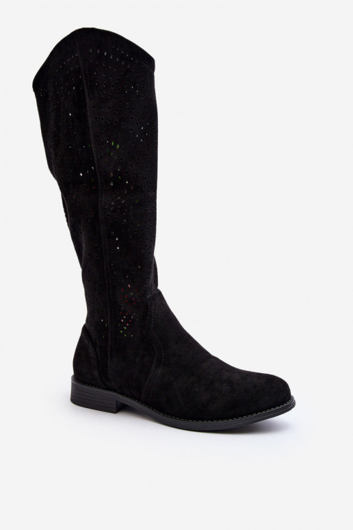 S.Barski HY66-150 Black Cut-Out Boots with Flat Heel