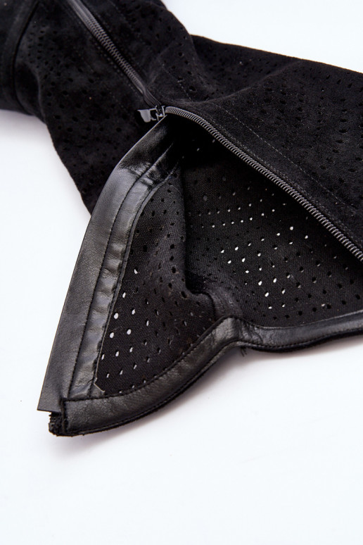 S.Barski HY66-150 Black Cut-Out Boots with Flat Heel