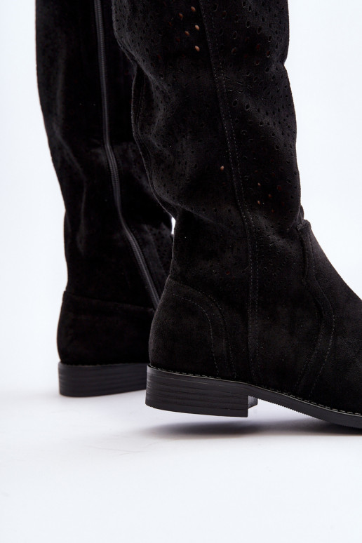 S.Barski HY66-150 Black Cut-Out Boots with Flat Heel