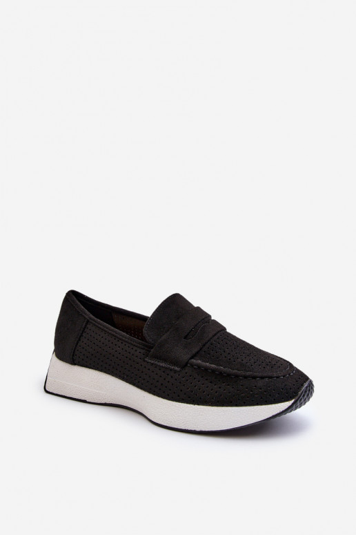 Women's Platform Loafers in Black Eco Suede Inesqua