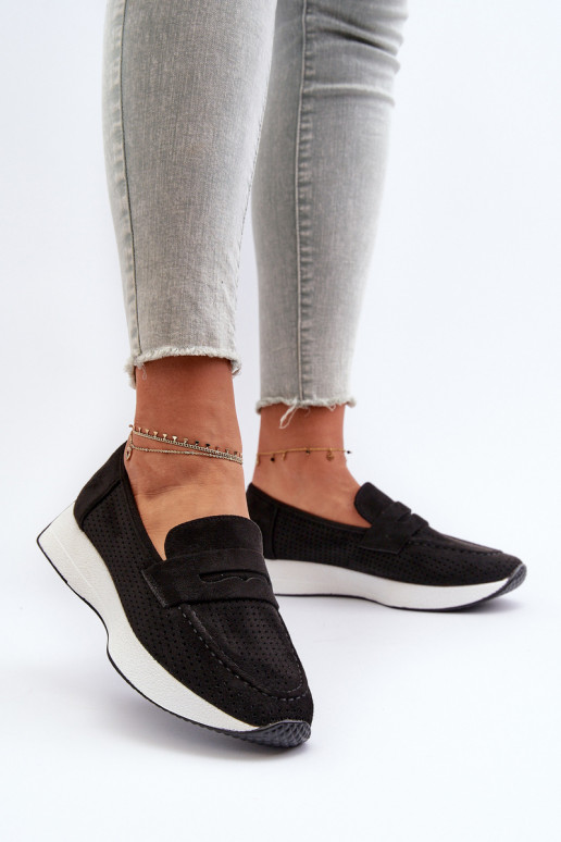 Women's Platform Loafers in Black Eco Suede Inesqua