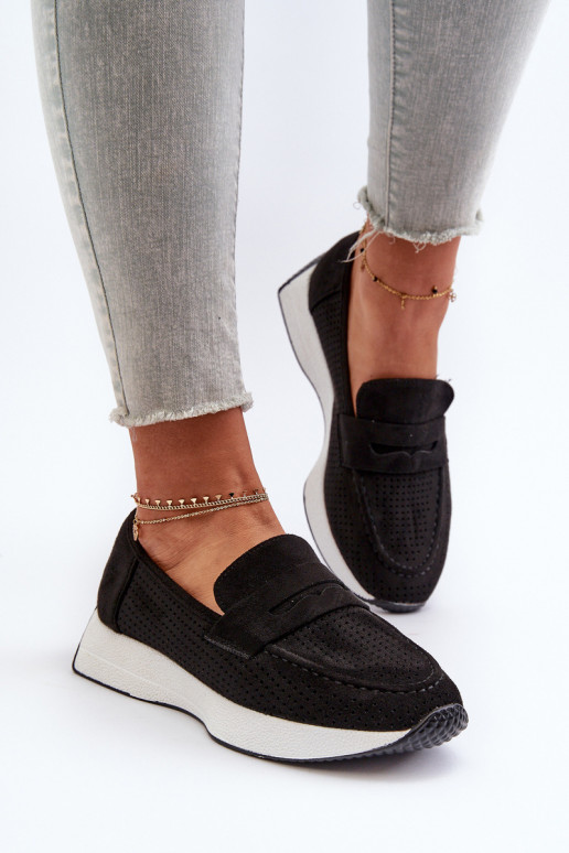 Women's Platform Loafers in Black Eco Suede Inesqua