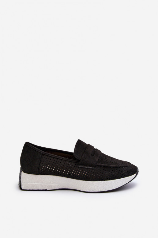 Women's Platform Loafers in Black Eco Suede Inesqua