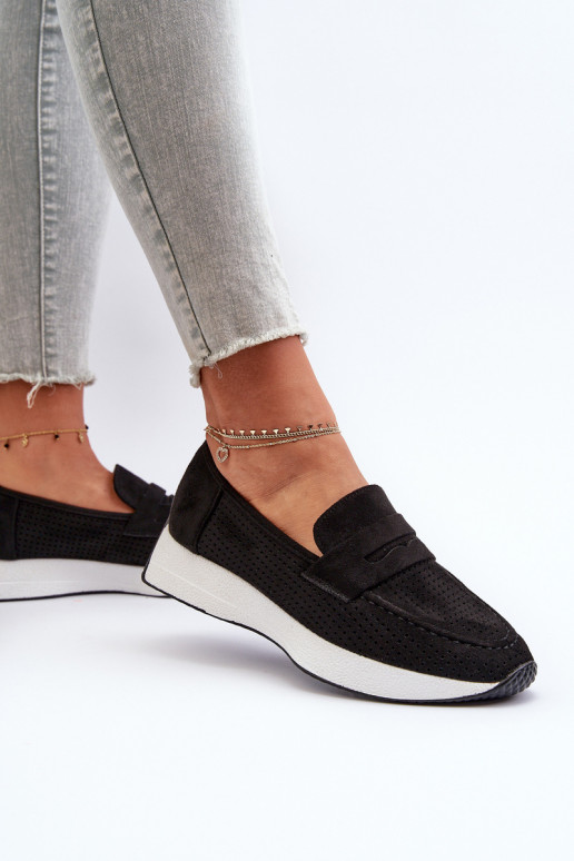 Women's Platform Loafers in Black Eco Suede Inesqua