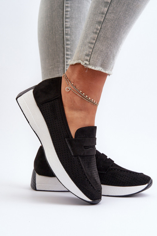 Women's Platform Loafers in Black Eco Suede Inesqua