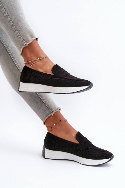Women's Platform Loafers in Black Eco Suede Inesqua