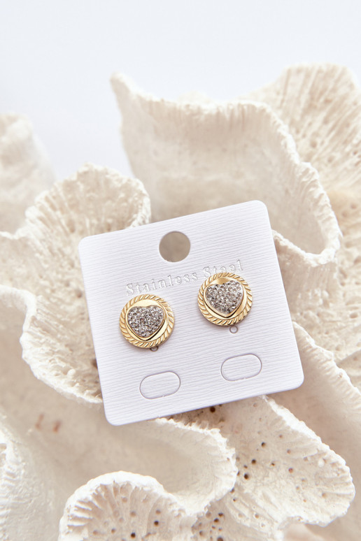 Golden Stainless Steel Heart and Circle Earrings