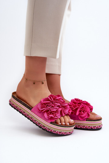 Women's Platform Sandals Decorated with Flowers Fuchsia Nodina 2